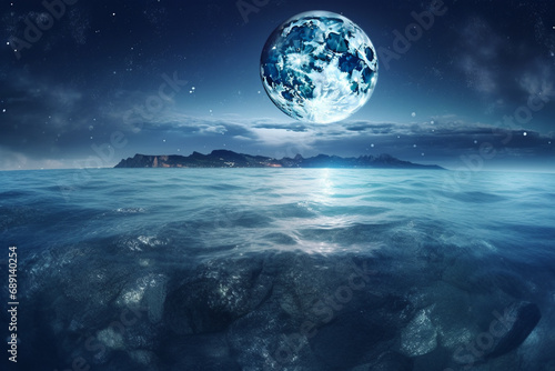 Planet Earth in the sea. 3d render. Elements of this image furnished by NASA