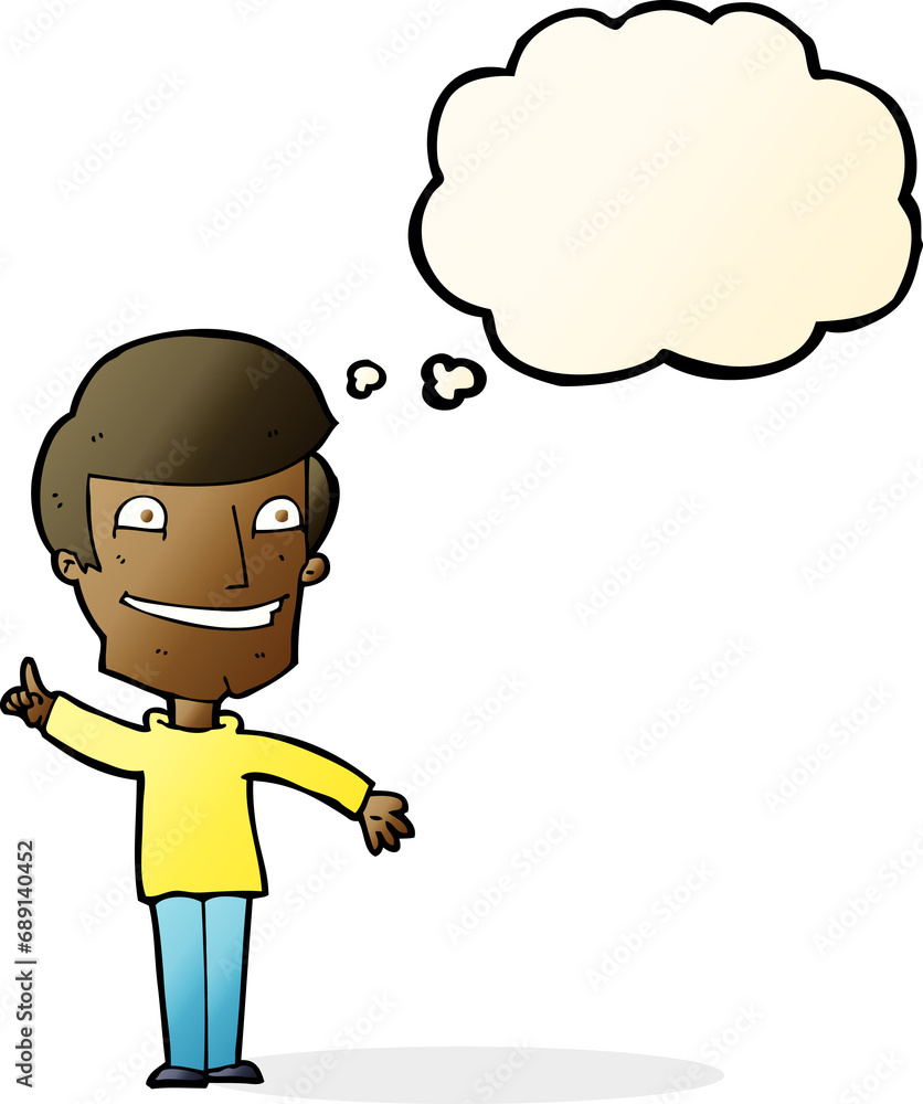 cartoon grinning man with idea with thought bubble cartoon grinning man with idea with thought bubble