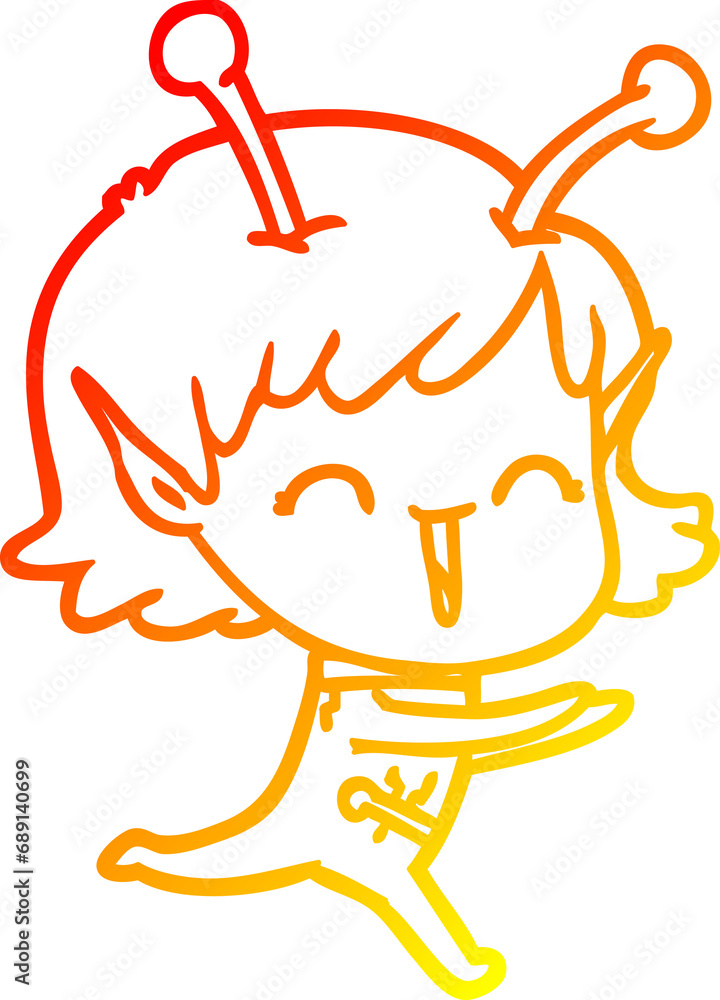 warm gradient line drawing of a cartoon alien girl laughing warm gradient line drawing of a cartoon alien girl laughing