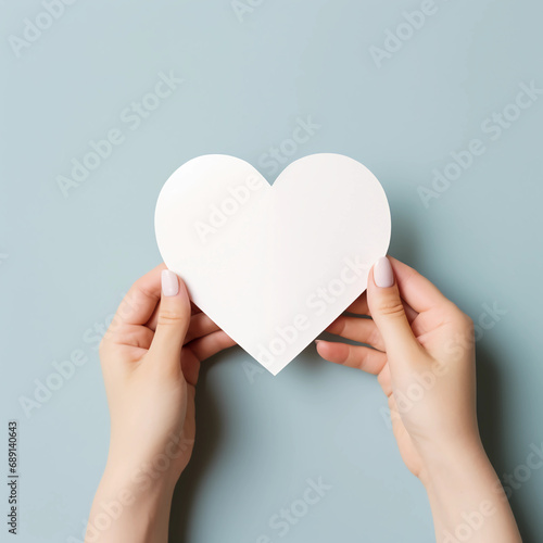 Woman hands holding white paper heart shape, Paper note for Happiness moment, Health care, Birthday card, Anniversary, Donate, Hope, Kindness, Valentine's day concept, Generative AI.