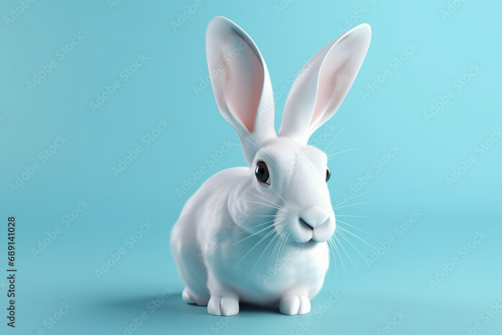 White rabbit on a blue background with copy space. Easter concept. White rabbit on a blue background with copy space. Easter concept.