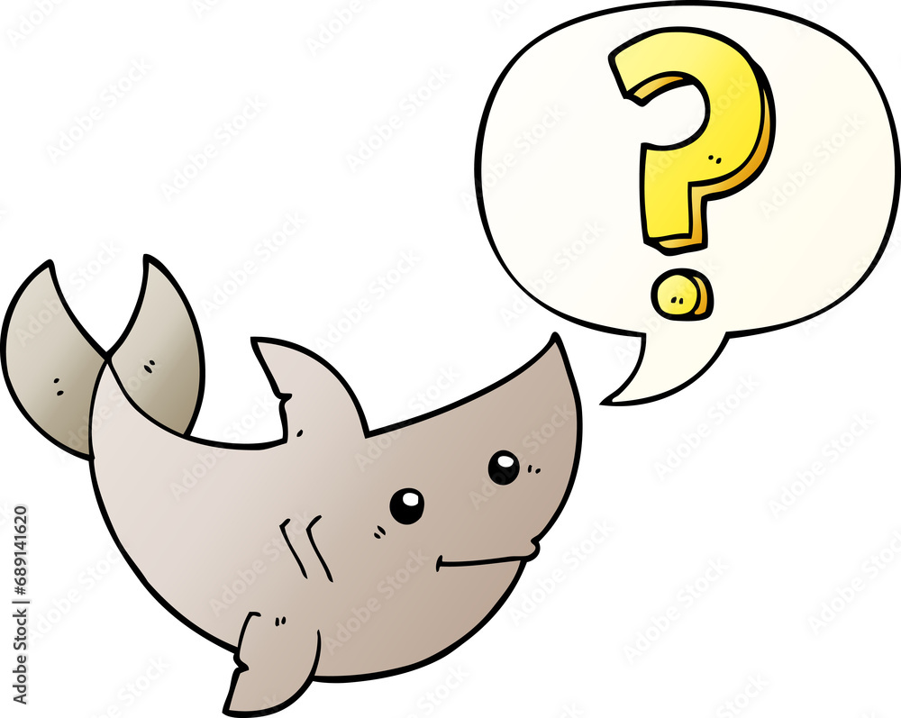 Obraz premium cartoon shark asking question with speech bubble in smooth gradient style