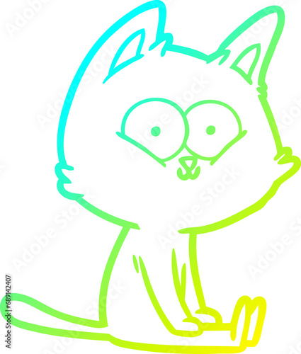 cold gradient line drawing of a cartoon cat sitting