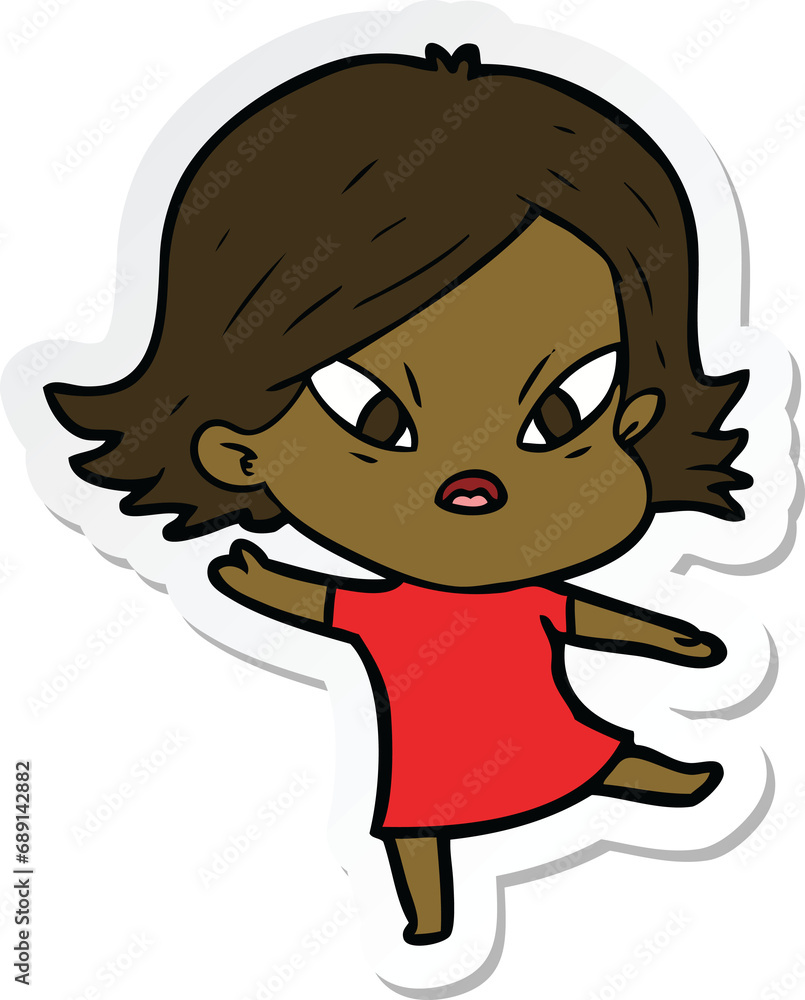 sticker of a cartoon stressed woman sticker of a cartoon stressed woman
