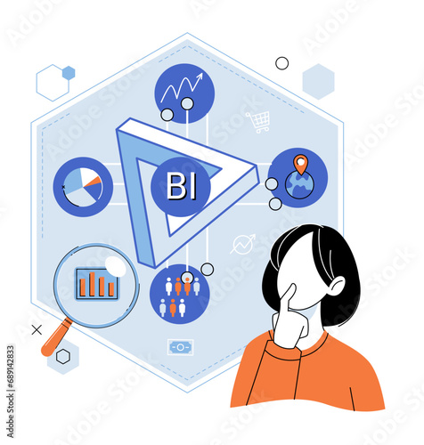 Business intelligence. Vector illustration Analytics enables data-driven decision-making Effective communication is vital for successful business operations Managers play crucial role in coordinating