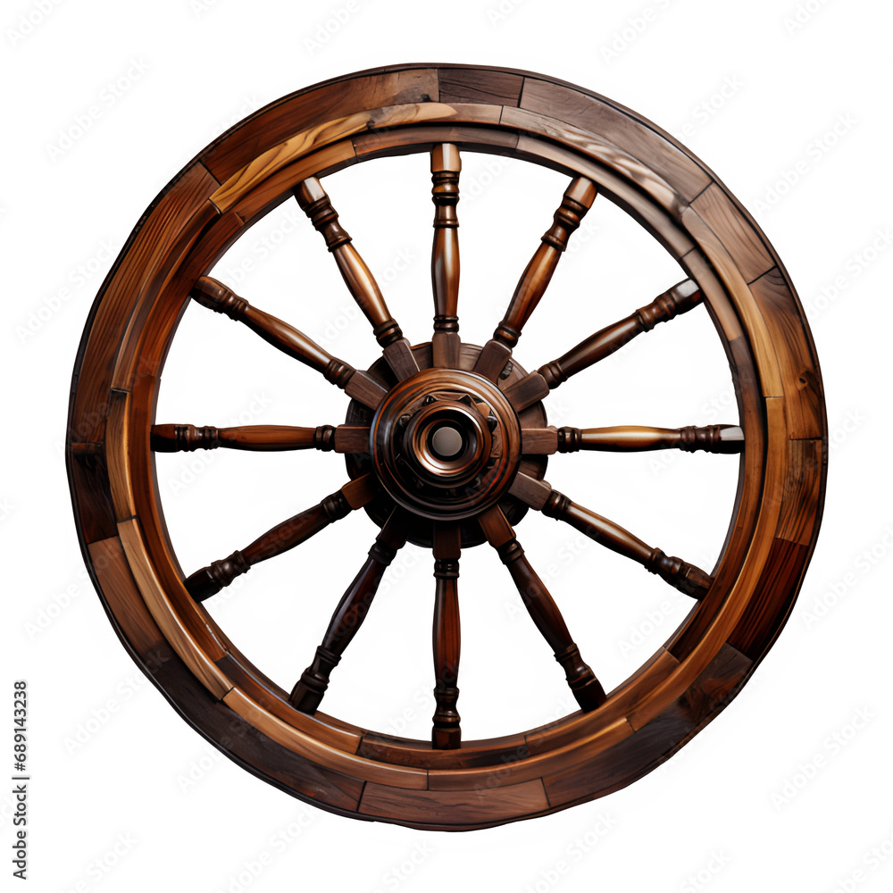 antique old wooden wheel isolated on transparent background ,round wheel png ,generative ai
