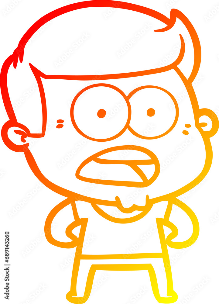 warm gradient line drawing of a cartoon shocked man