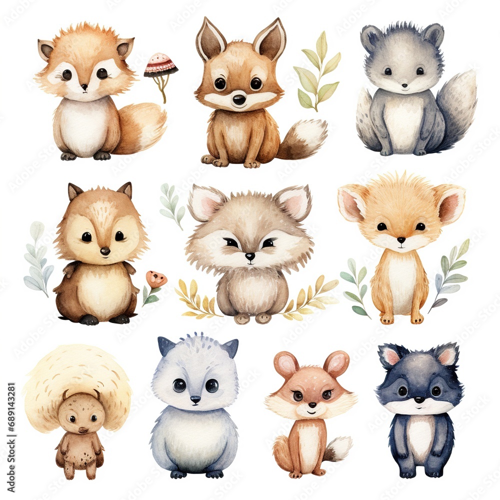 Watercolor Cute Animal Clipart Watercolor Cute Animal Clipart