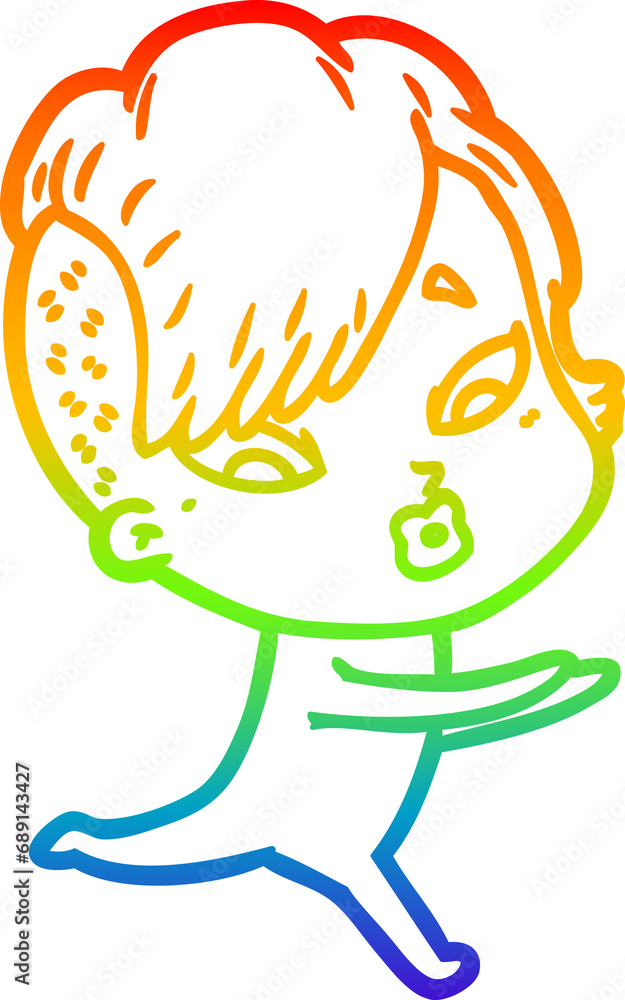 rainbow gradient line drawing of a cartoon surprised girl rainbow gradient line drawing of a cartoon surprised girl