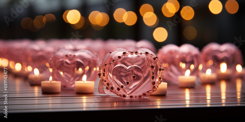 Schönes pink Herz als Geschenk zum Valentin und Muttertag mit goldenen Bokeh im Hintergrund im Querformat für Banner, ai generativ