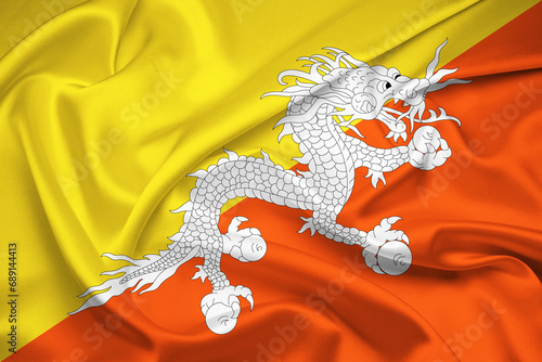 Flag Of Bhutan, Bhutan flag vector illustration, National flag of Bhutan, fabric flag of Bhutan. photo