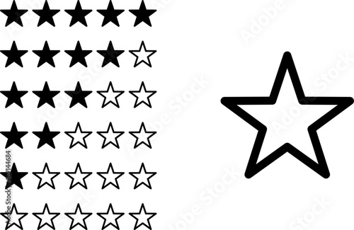 Set of Review Quality Rating Stars Icon. Vector Image.