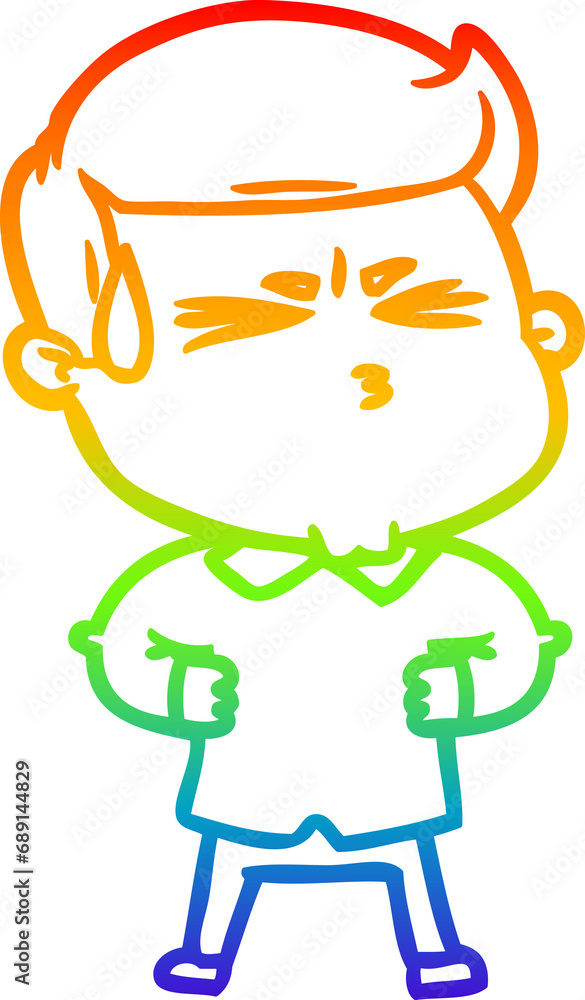 rainbow gradient line drawing of a cartoon man sweating rainbow gradient line drawing of a cartoon man sweating