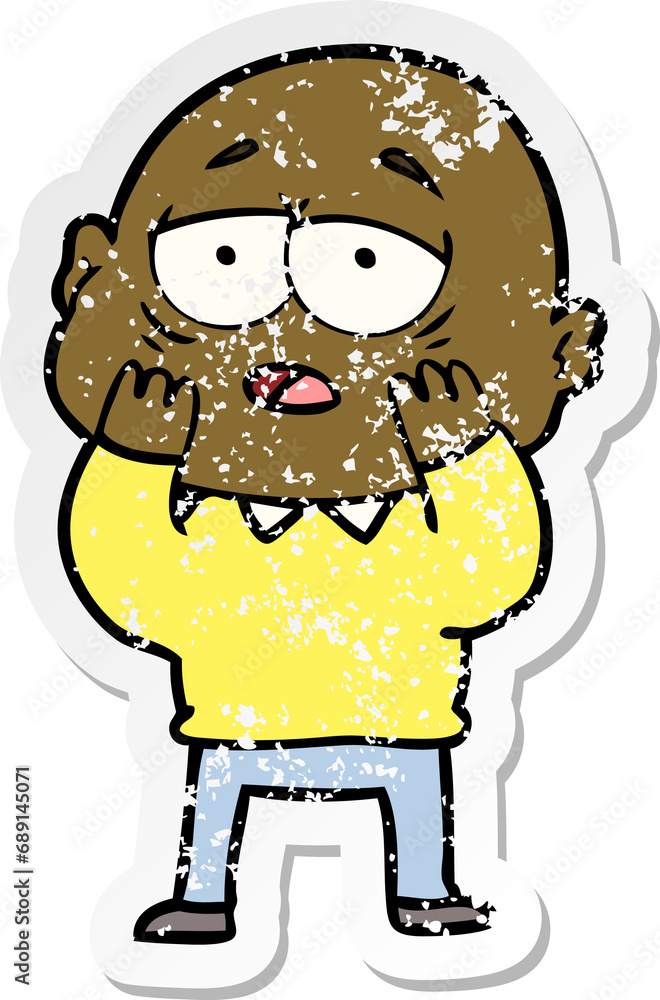 distressed sticker of a cartoon tired bald man distressed sticker of a cartoon tired bald man