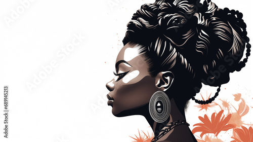Profile of a black woman with an African national hairstyle. Vector
