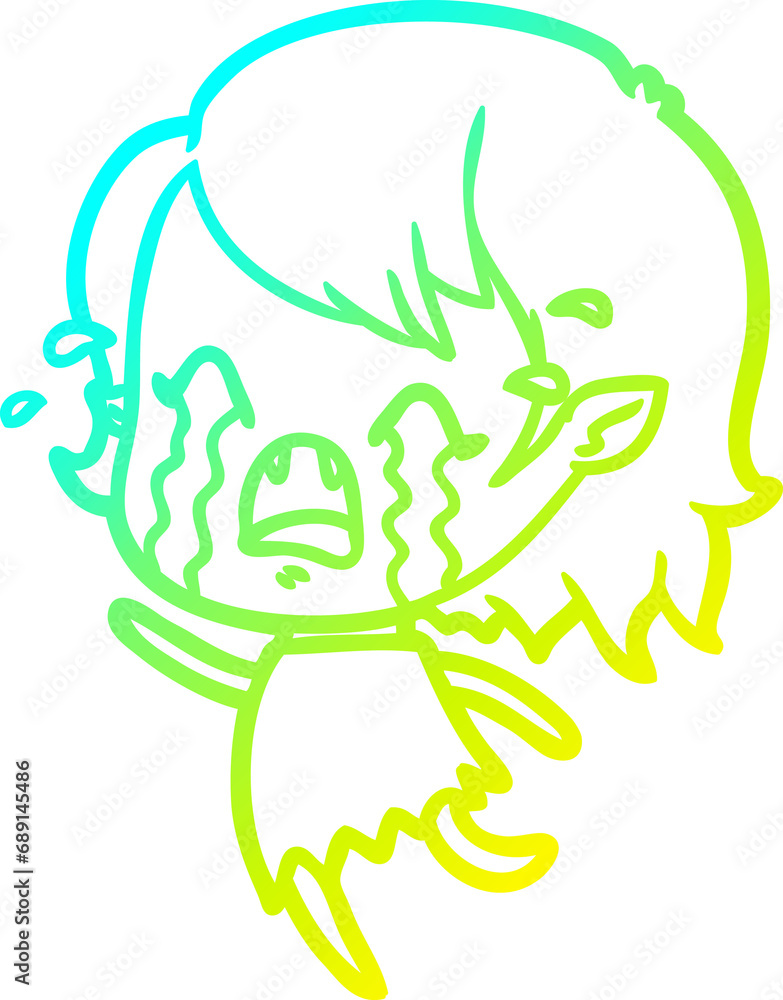 cold gradient line drawing of a cartoon crying vampire girl cold gradient line drawing of a cartoon crying vampire girl