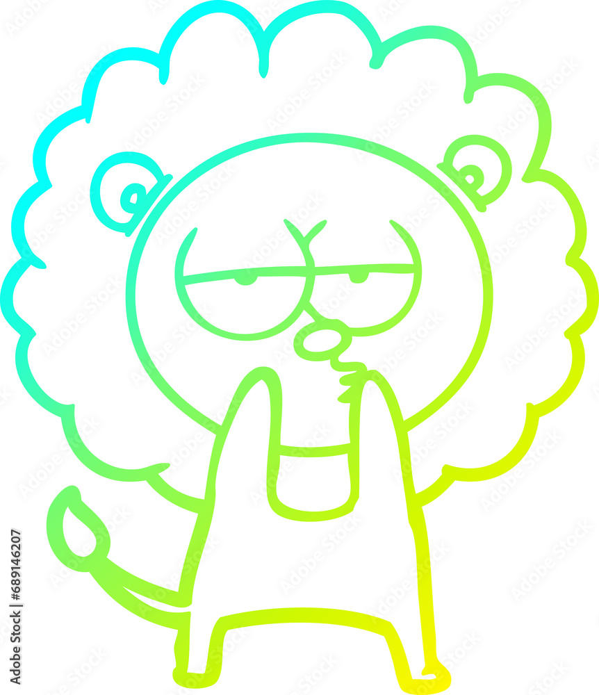 cold gradient line drawing of a cartoon tired lion cold gradient line drawing of a cartoon tired lion