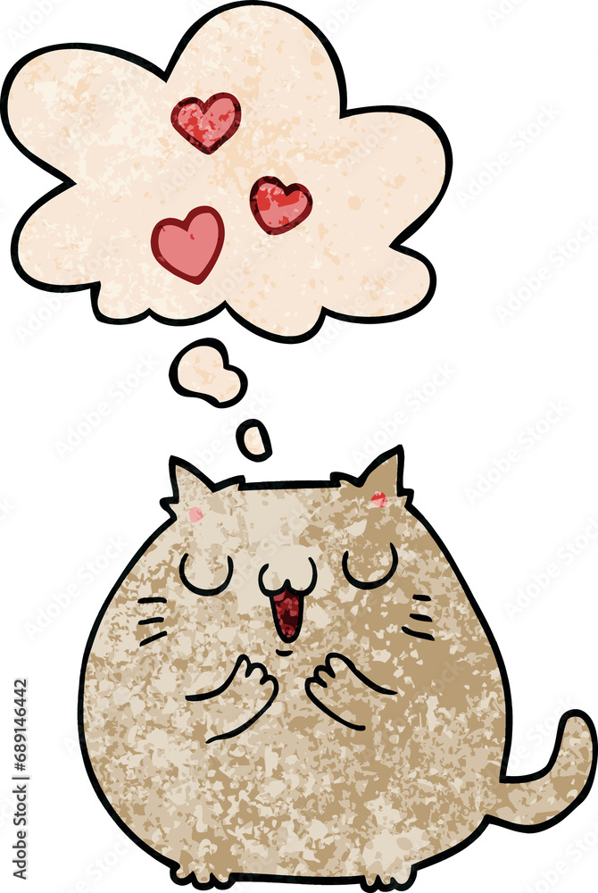 cute cartoon cat in love with thought bubble in grunge texture style cute cartoon cat in love with thought bubble in grunge texture style