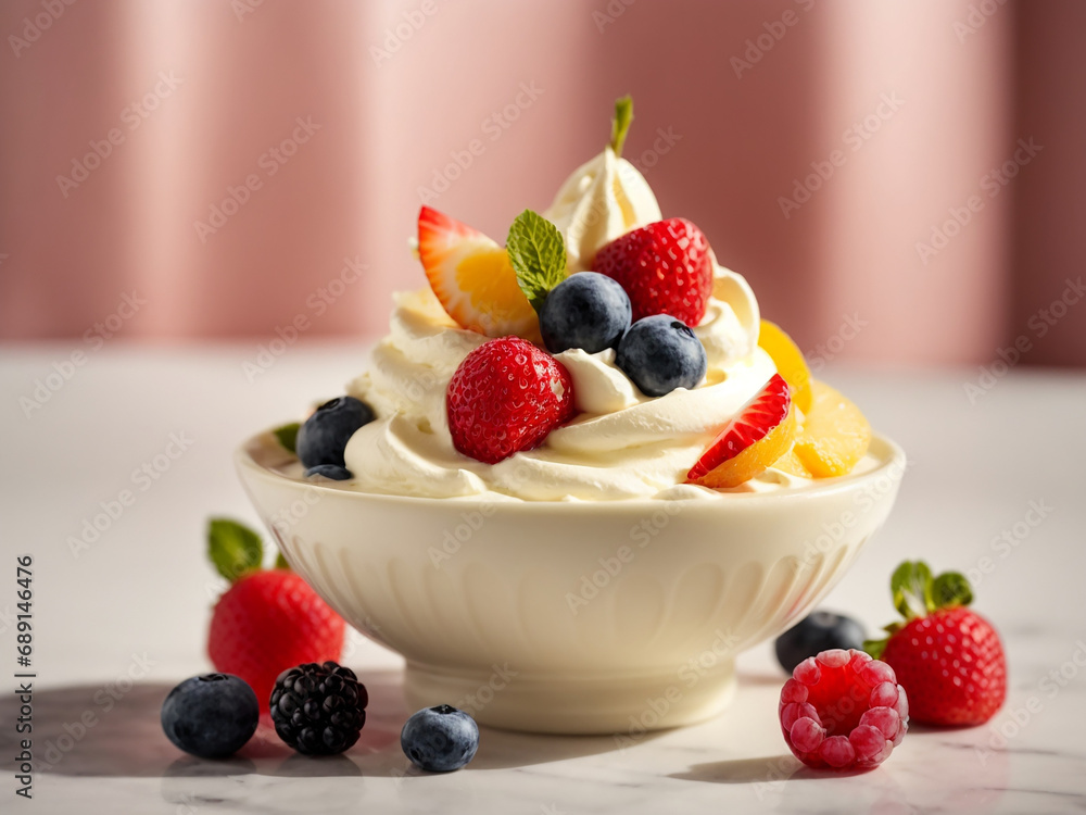 healthy Greek yogurt in a bowl with fresh berries isolated background. healthy Greek yogurt in a bowl with fresh berries isolated background.
