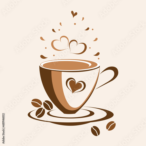 Coffee quote design with a cup and hearts. Coffee print for tshirt, sticker. Stock vector