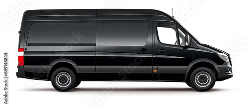 Black van being transported on white background with path Copy space image Place for adding text or design