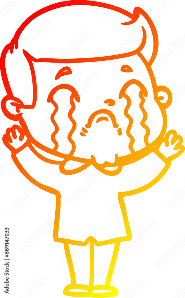 warm gradient line drawing of a cartoon man crying warm gradient line drawing of a cartoon man crying