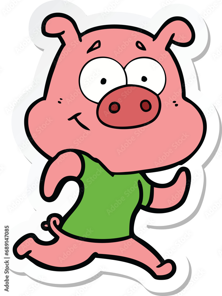 Fototapeta premium sticker of a happy cartoon pig running