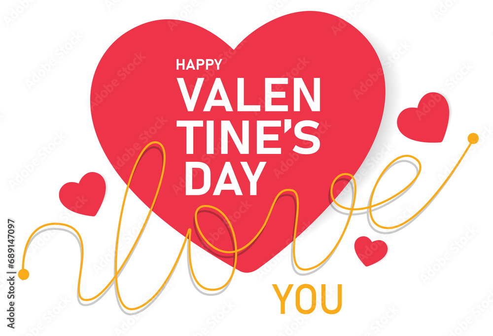 Happy Valentines Day decorated with hearts on png background. Red hearts isolated on transparent background.