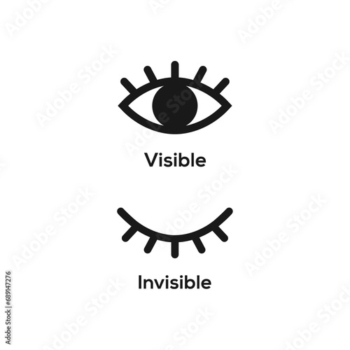 Hidden and view eye icon vector. Seen and unseen eye icon set. Visible invisible icon symbol collection