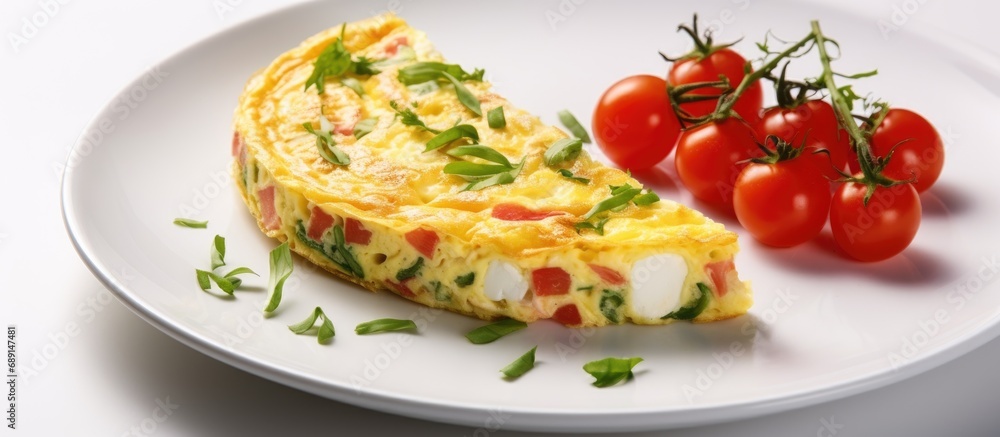 Italian frittata omelet with tomatoes and feta cheese Copy space image Place for adding text or design Italian frittata omelet with tomatoes and feta cheese Copy space image Place for adding text or design