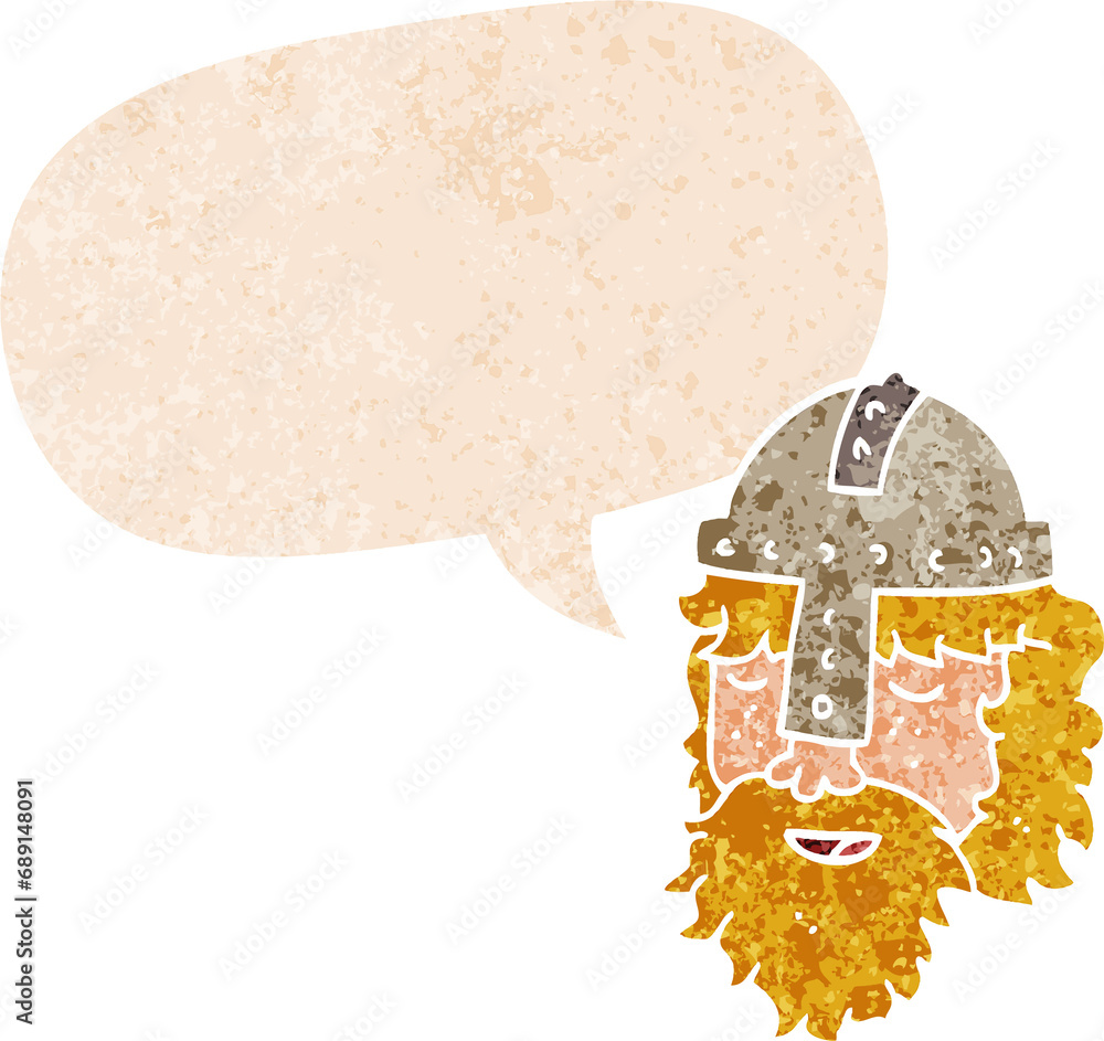 cartoon viking face with speech bubble in grunge distressed retro textured style cartoon viking face with speech bubble in grunge distressed retro textured style