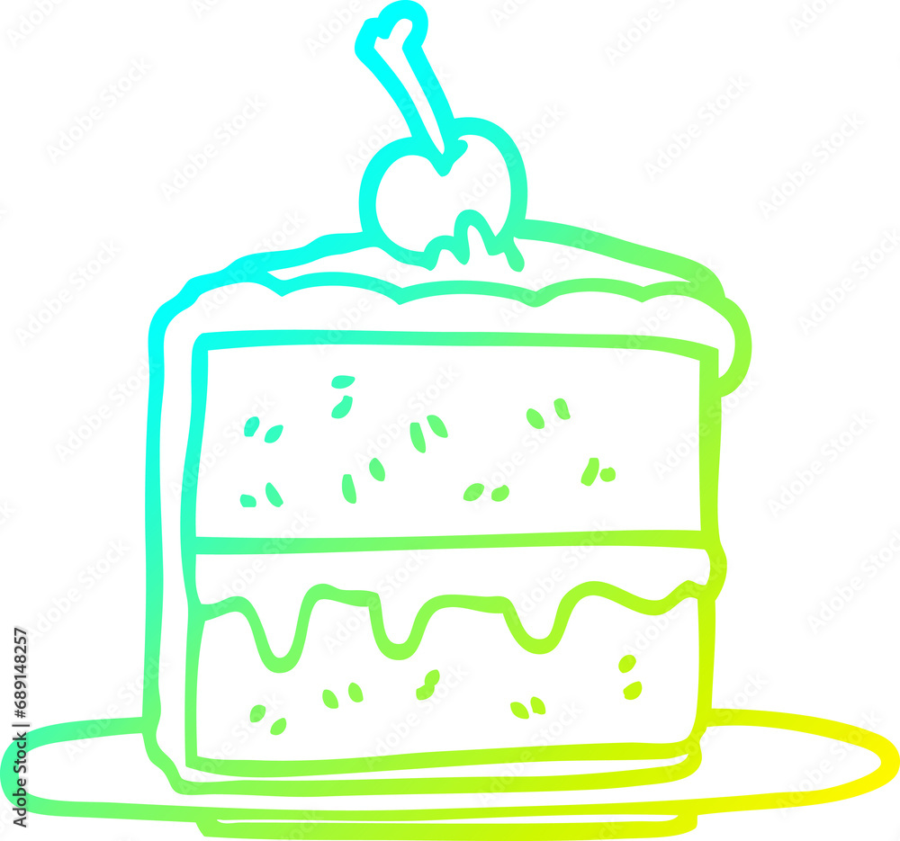 cold gradient line drawing of a cartoon cake slice cold gradient line drawing of a cartoon cake slice