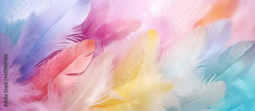 Feather filled multicoloured banner with message area Copy space image Place for adding text or design © vxnaghiyev