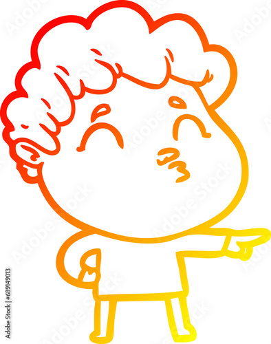 warm gradient line drawing of a cartoon man pouting