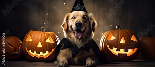 Golden retriever in pumpkin...