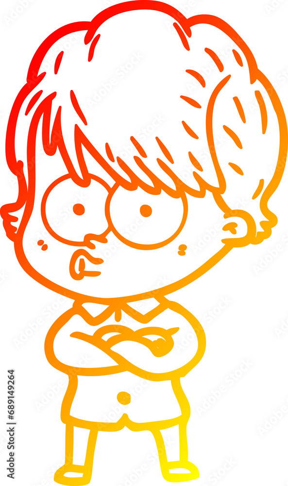warm gradient line drawing of a cartoon woman warm gradient line drawing of a cartoon woman