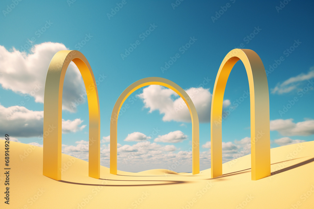 Archway in the desert. 3d render. Abstract background.