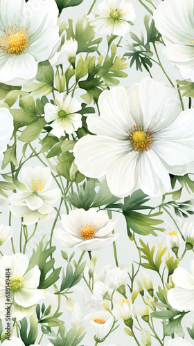 watercolor white floral meadow created with Generative Ai