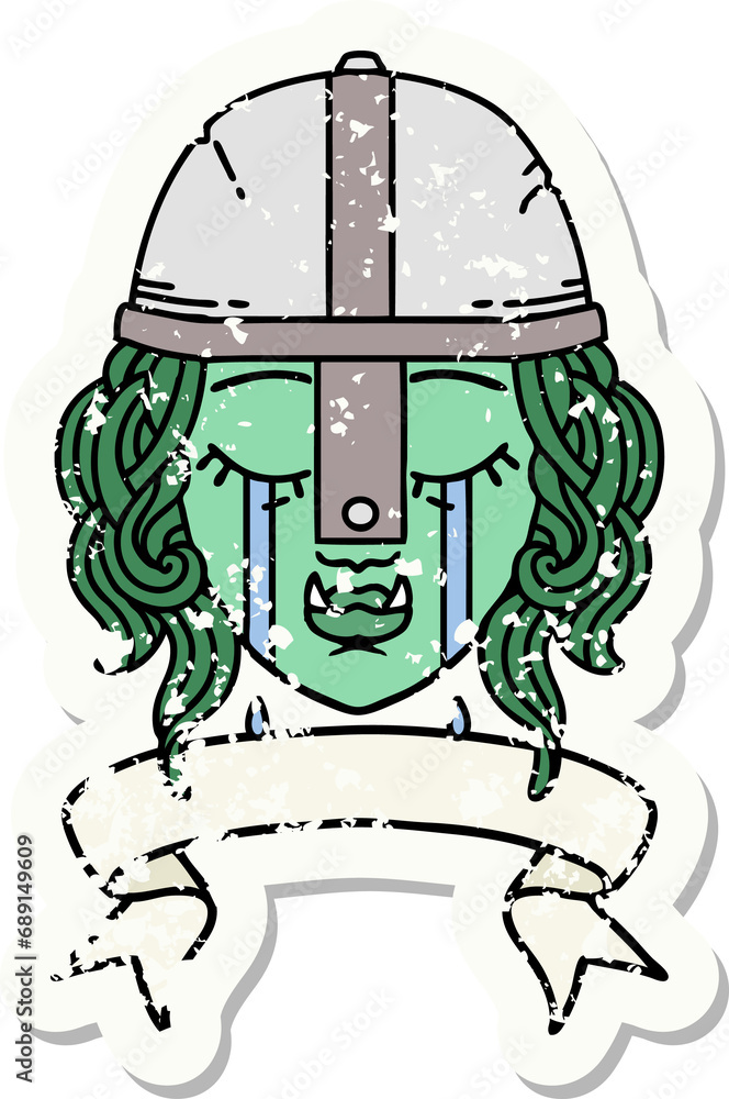 grunge sticker of a crying orc fighter character face grunge sticker of a crying orc fighter character face