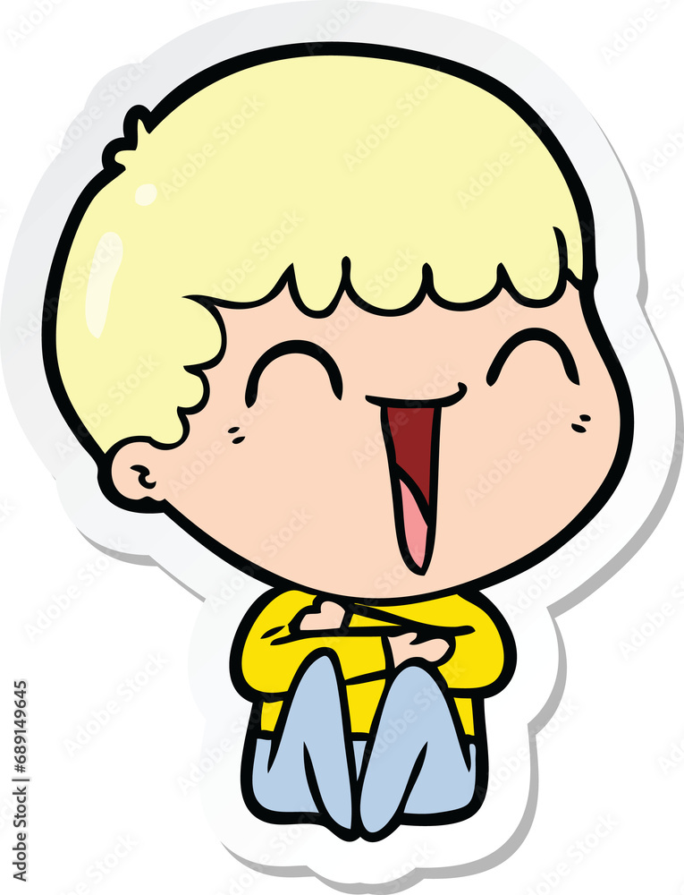 sticker of a cartoon happy man laughing sticker of a cartoon happy man laughing