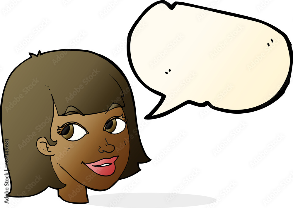 cartoon happy female face with speech bubble cartoon happy female face with speech bubble