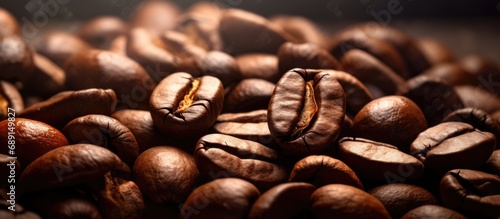Dramatic lighting captures local coffee beans in macro Copy space image Place for adding text or design