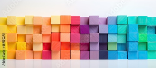 Assorted vibrant wooden blocks on white background suitable for creative purposes Copy space image Place for adding text or design