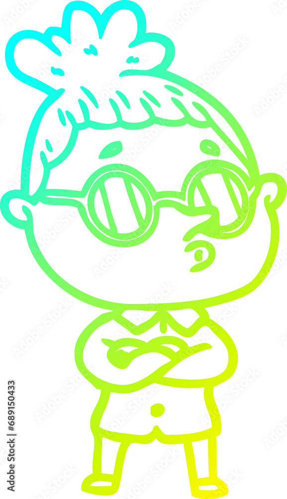 cold gradient line drawing of a cartoon woman wearing glasses cold gradient line drawing of a cartoon woman wearing glasses
