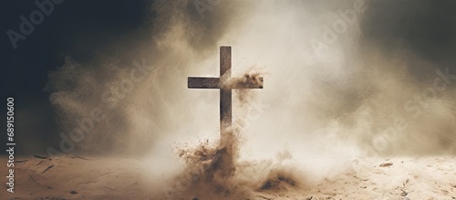 Tela Drawing of cross in ash symbolizing religion sacrifice redemption Jesus Ash Wedn