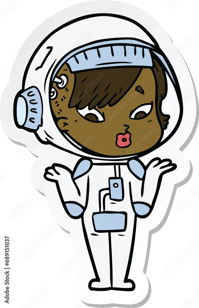 sticker of a cartoon astronaut woman sticker of a cartoon astronaut woman
