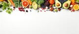 Healthy food options including vegetarian and vegan choices such as vegetables fruits seeds legumes and leafy greens on a light background Copy space image Place for adding text or design