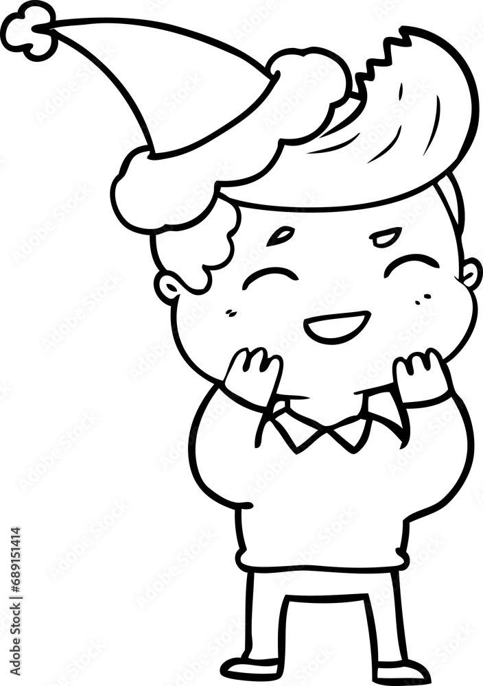 hand drawn line drawing of a man laughing wearing santa hat hand drawn line drawing of a man laughing wearing santa hat