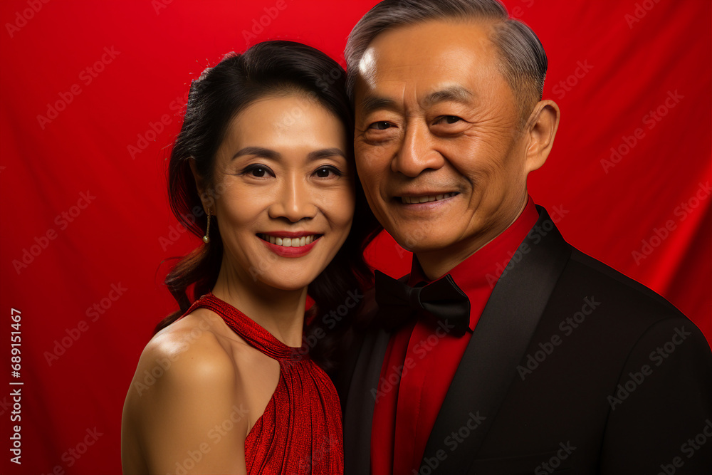 Festive dressed aged couple celebrating new year christmas party elegant Generative AI portrait Festive dressed aged couple celebrating new year christmas party elegant Generative AI portrait