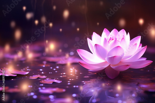 lotus Pink light purple floating light sparkle purple background created with Generative Ai © Andrii Yablonskyi